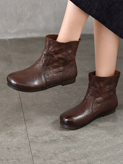 Autumn Women Soft Boots Leather Heel Low Genuine