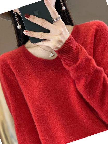 Wool V-Neck Casual Sweater Color Women Autumn Pure