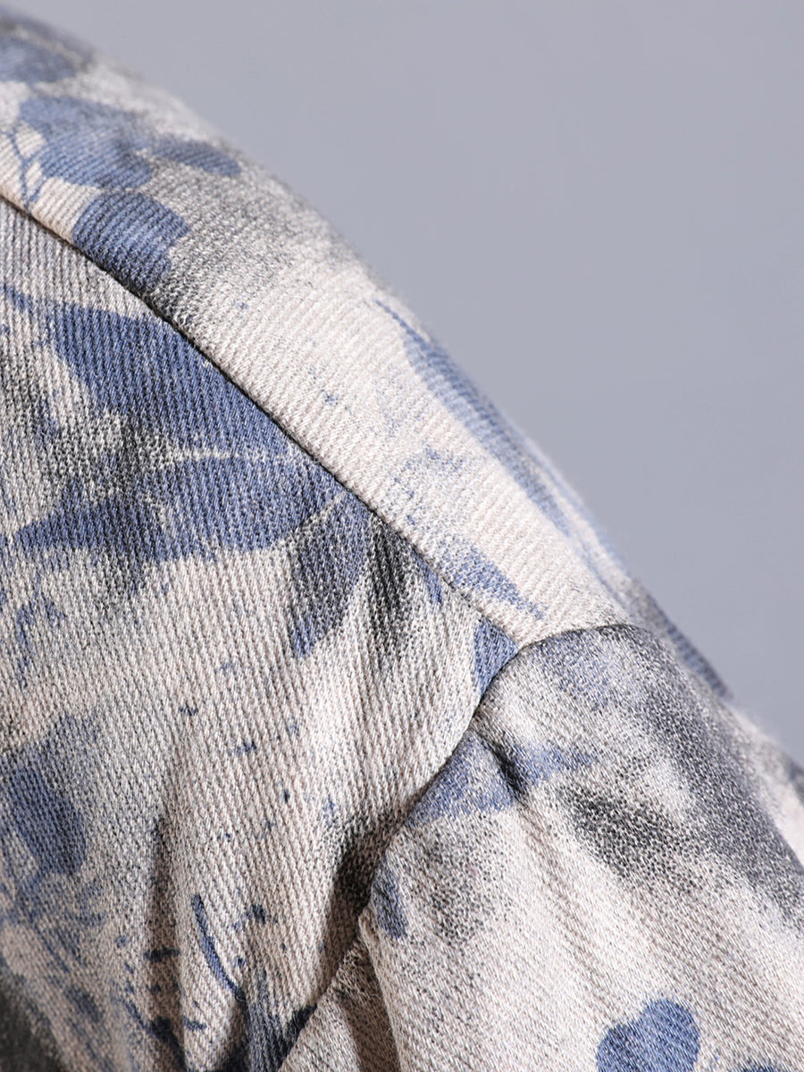 Dress 100%Cotton Women Autumn Print Collar Stand Retro