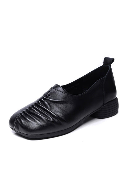 Heel Mid Genuine Leather Spliced Shoes Women Vintage