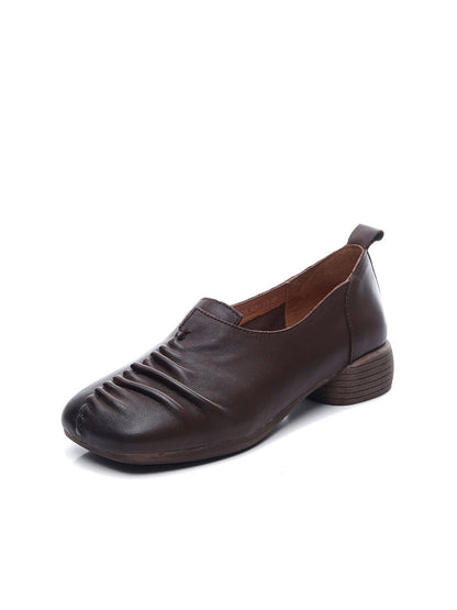 Heel Mid Genuine Leather Spliced Shoes Women Vintage