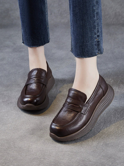 Platform Leather Shoes Women Genuine Vintage