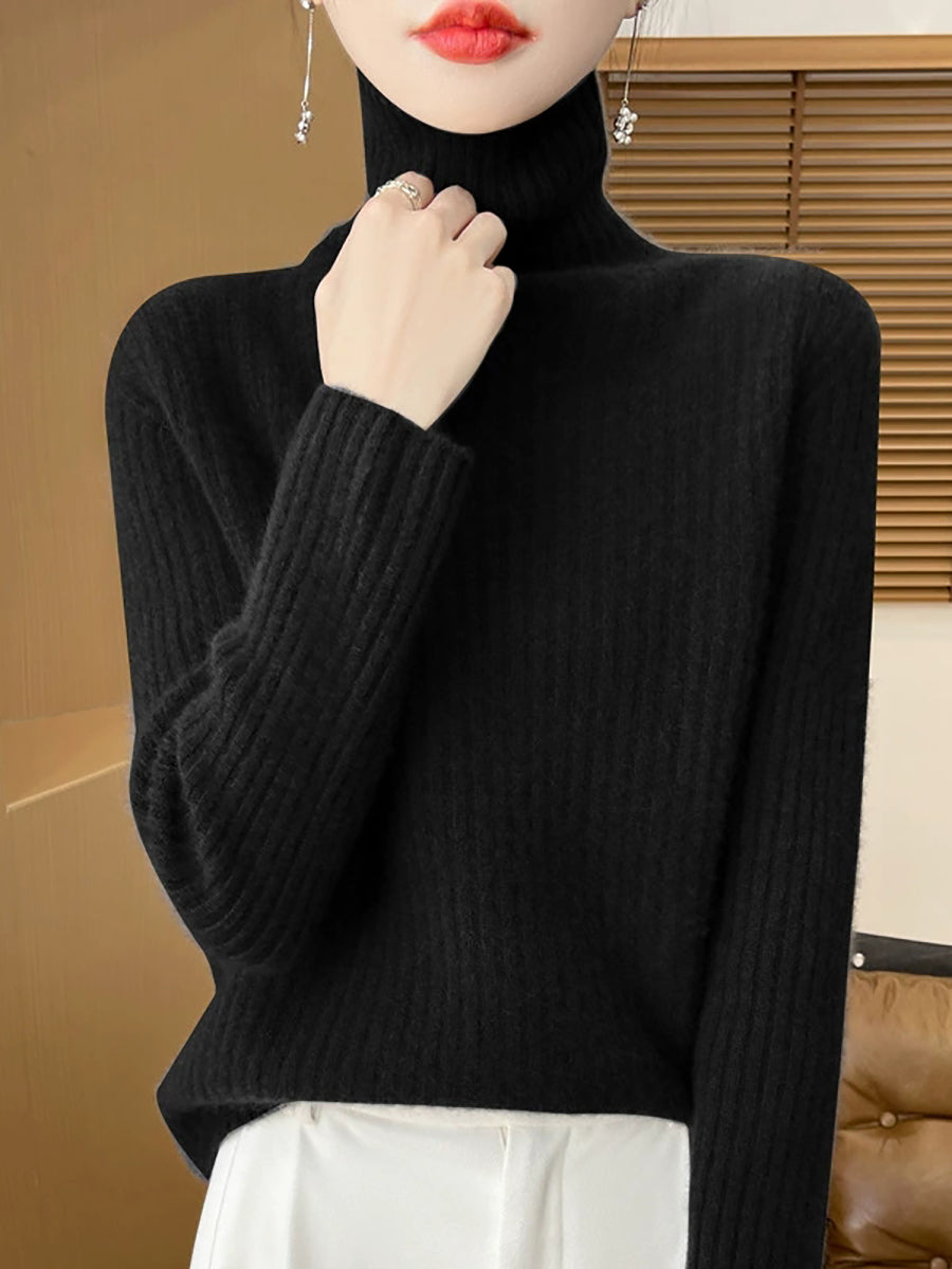 Women Autumn Turtleneck Pure Knitted Color Sweater Casual