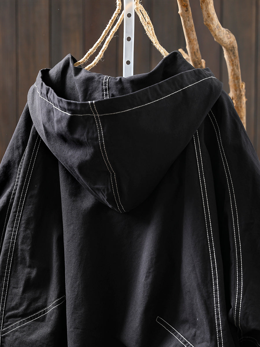 Jacket Windproof Hooded Autumn Women Spliced Casual