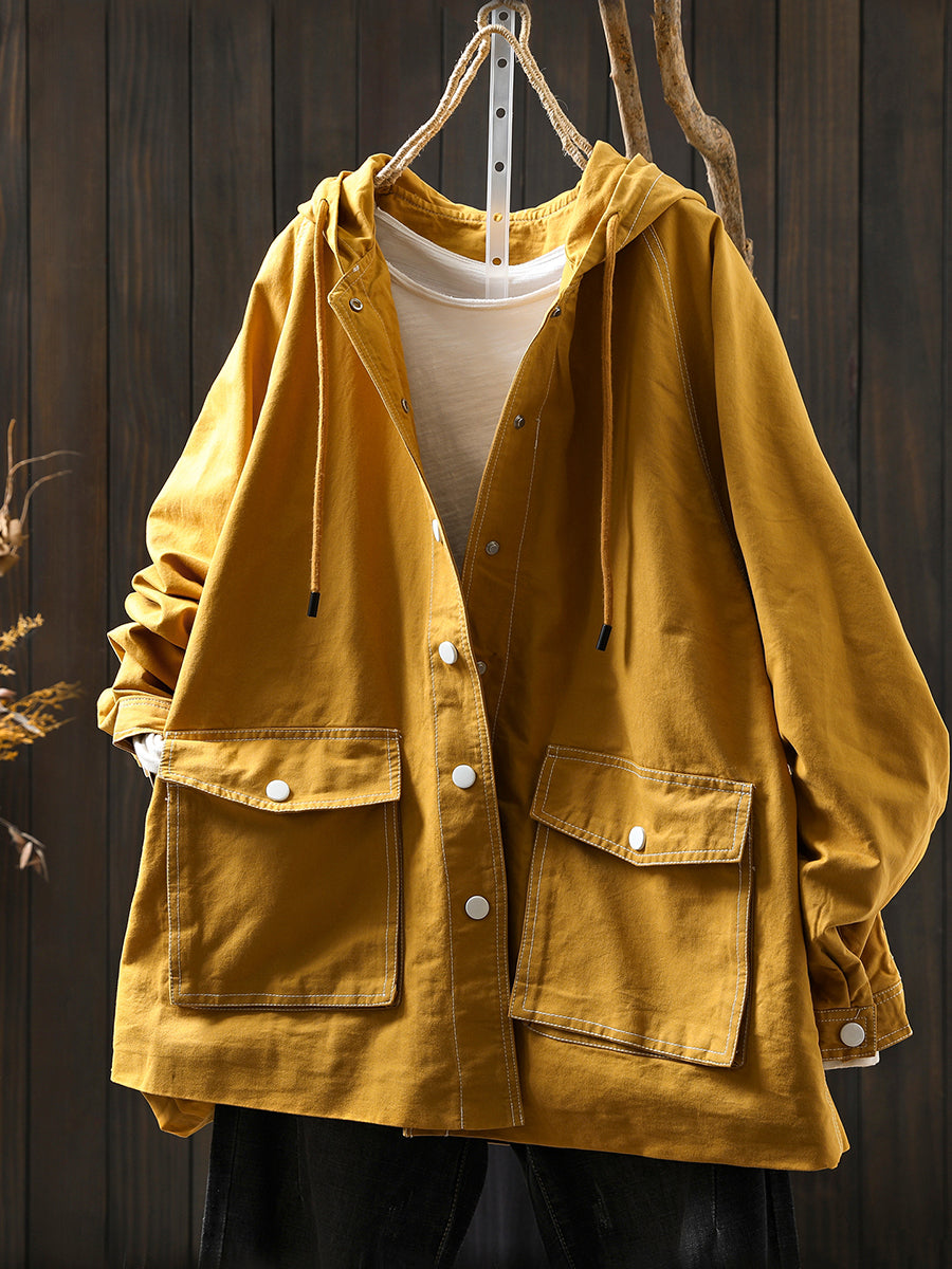 Jacket Windproof Hooded Autumn Women Spliced Casual