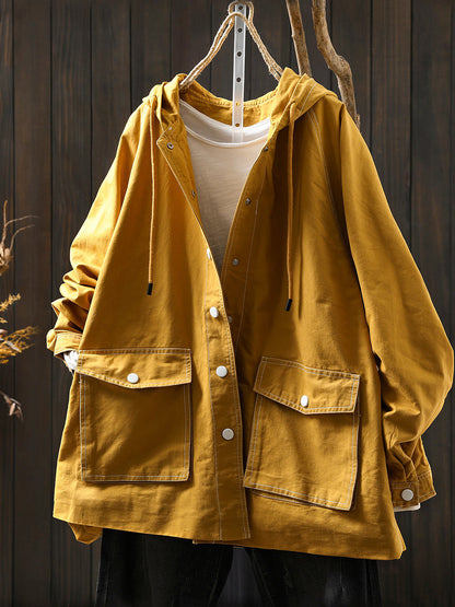 Jacket Windproof Hooded Autumn Women Spliced Casual