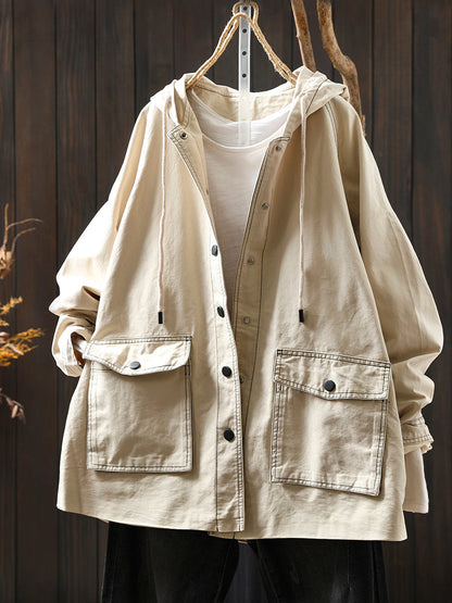 Jacket Windproof Hooded Autumn Women Spliced Casual