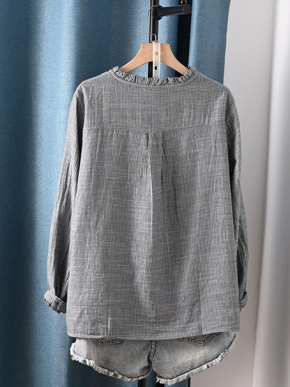 Lattice 100%Cotton Shirt Shirred Artsy Autumn Women