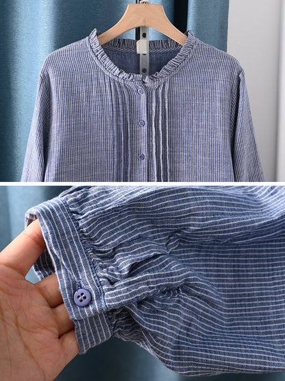 Lattice 100%Cotton Shirt Shirred Artsy Autumn Women