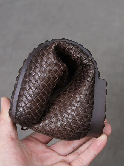 Women Weave Autumn Shoes Leather Vintage Genuine