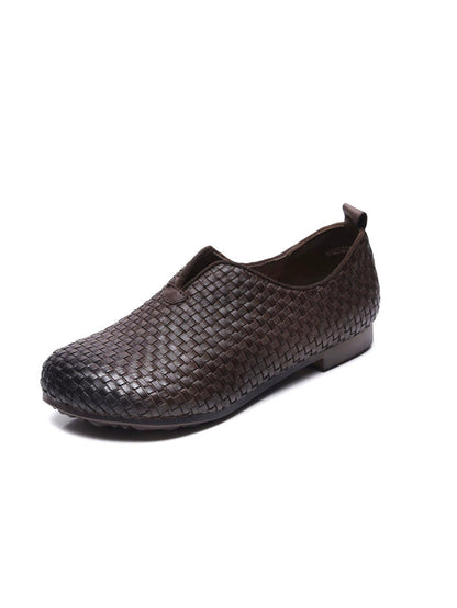 Women Weave Autumn Shoes Leather Vintage Genuine