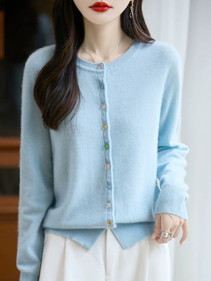 Sweater Casual Autumn Pure Knitted Color Women O-Neck