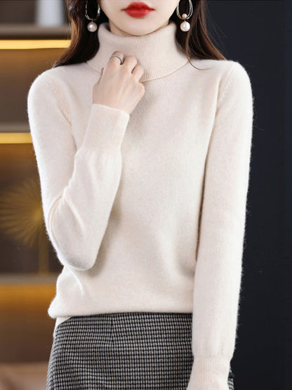 Knitted Women Pure Autumn Color Turtleneck Casual Sweater