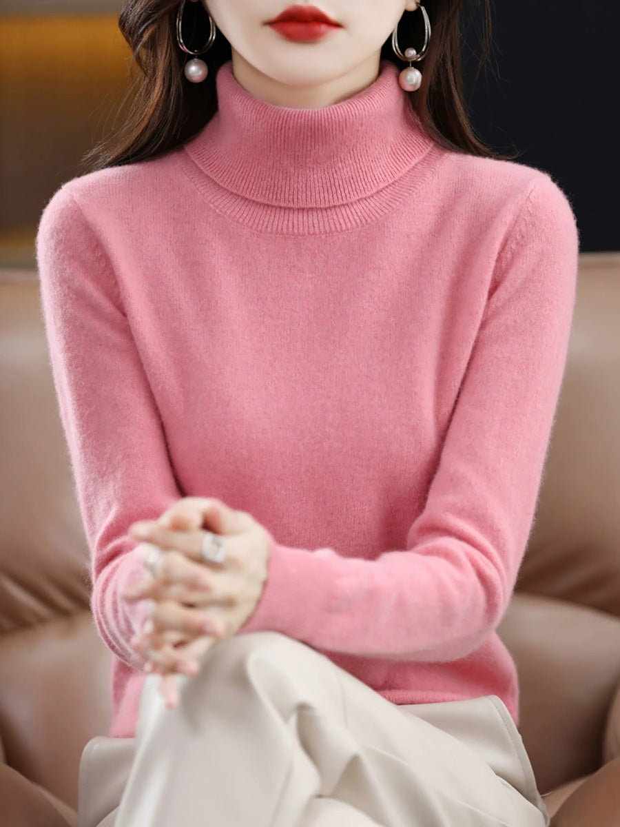Knitted Women Pure Autumn Color Turtleneck Casual Sweater