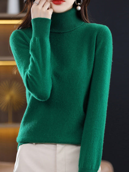 Knitted Women Pure Autumn Color Turtleneck Casual Sweater