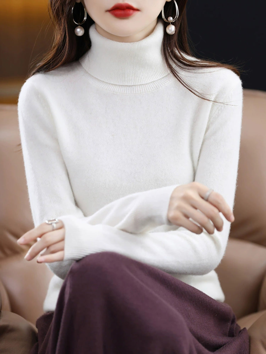 Knitted Women Pure Autumn Color Turtleneck Casual Sweater