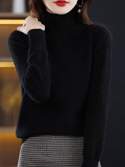 Knitted Women Pure Autumn Color Turtleneck Casual Sweater