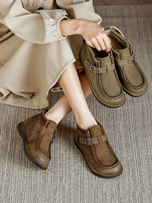 Pure Flat Winter Ankle Boots Color Vintage Women