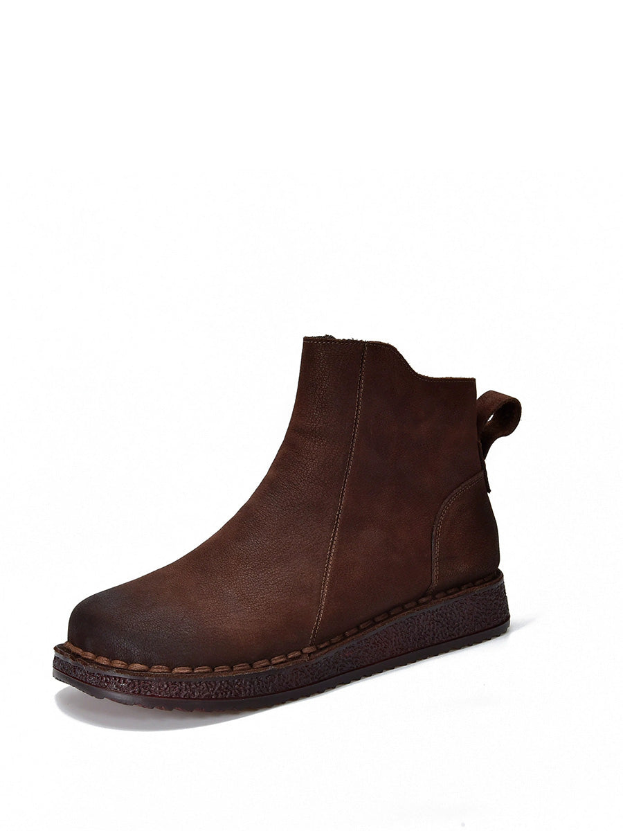 Spliced Flat Leather Genuine Boots Winter Women