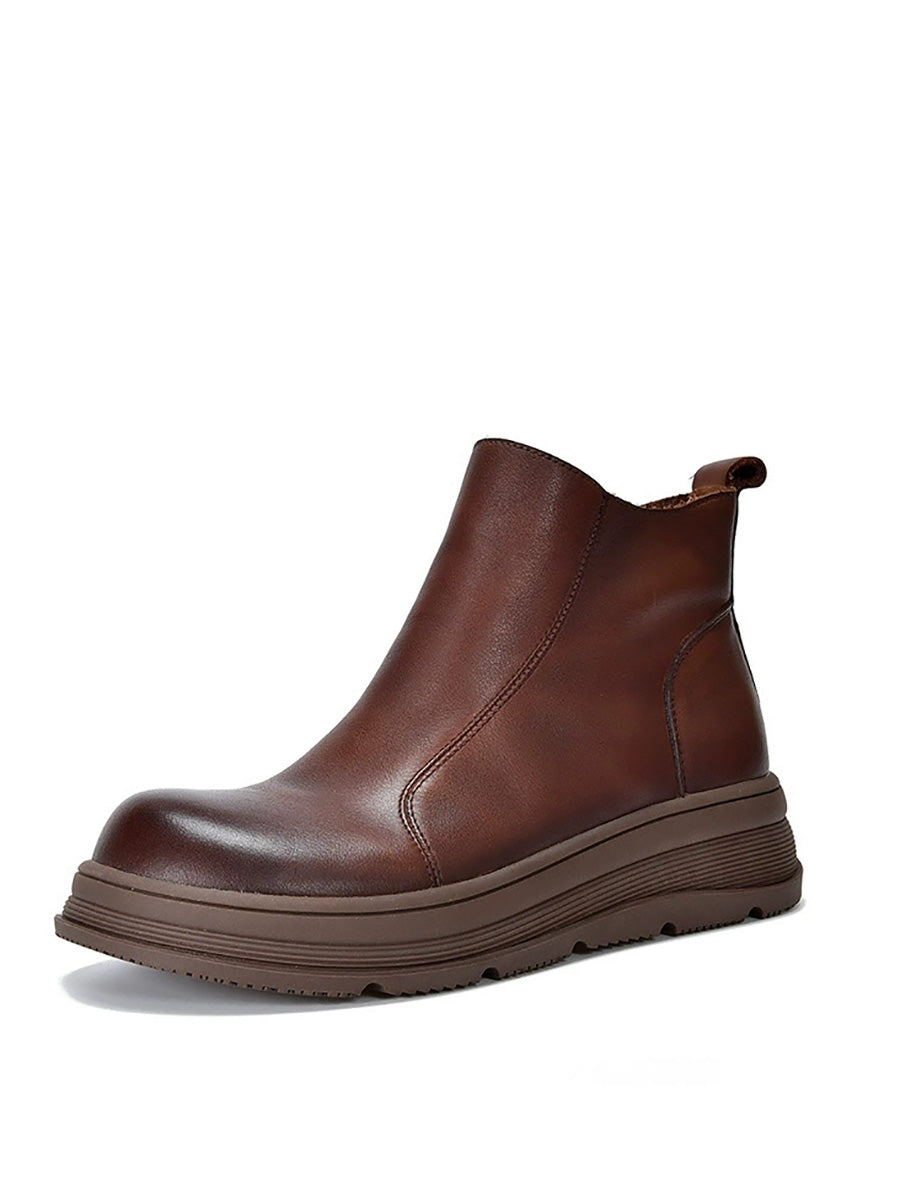 Color Chelsea Boots Leather Women Platform Pure Winter