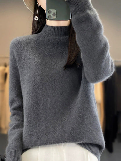 Pure Sweater Color Autumn Half-Turtleneck Women Casual