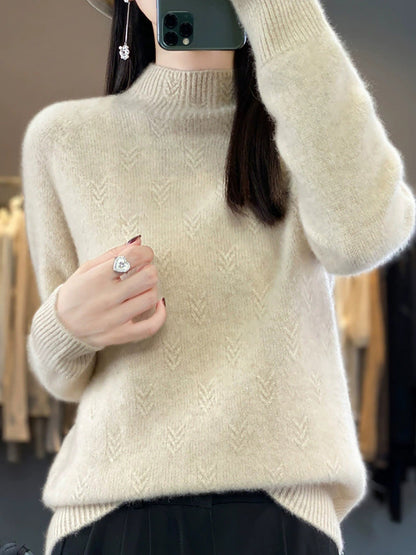 Pure Sweater Color Autumn Half-Turtleneck Women Casual