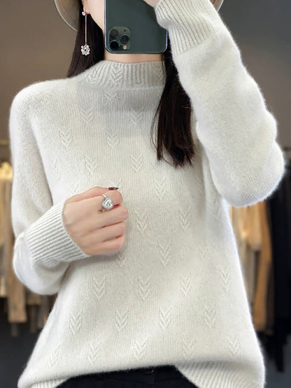 Pure Sweater Color Autumn Half-Turtleneck Women Casual