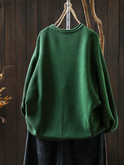 Artsy Sweater Women O-Neck Pocket Patch Knitted Autumn