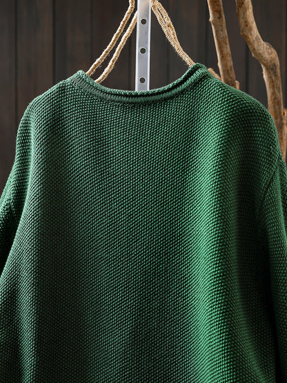 Artsy Sweater Women O-Neck Pocket Patch Knitted Autumn