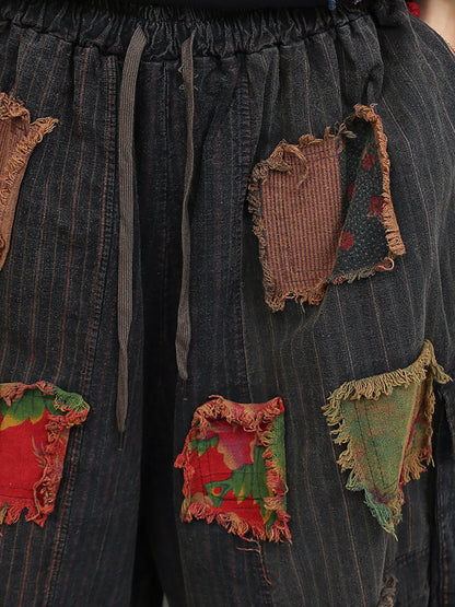 Vintage Patchwork Stripe Suits Autumn Women Loose