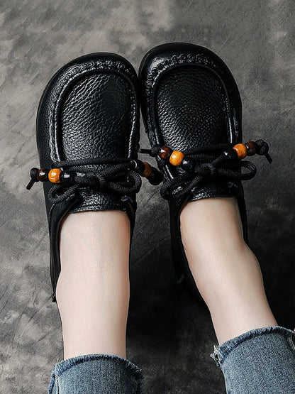 Leather Shoes Heel Women Soft Vintage Low