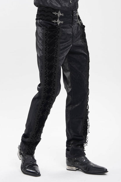 Embroidered Lace-Up Spliced Gothic Trousers for Men