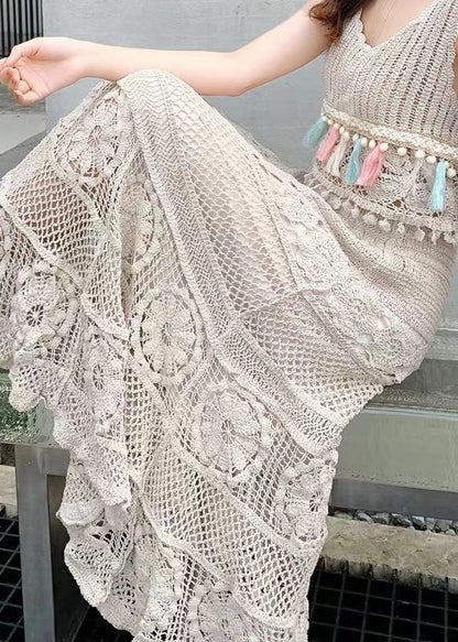 Hollow Loose Skirts Waist Out Apricot Summer Elastic