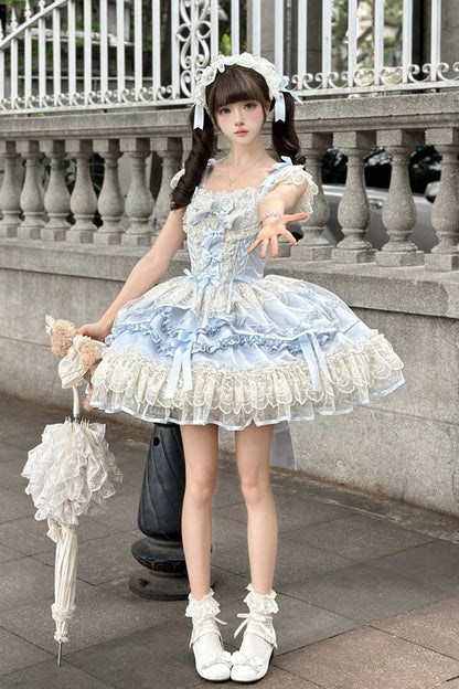 Dreaming Butterfly Jacquard Ruffle Bow Lace Princess JSK