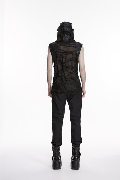 No-Sleeve Lace-Up Sheer Asymmetric Eyelet Punk Waistcoat