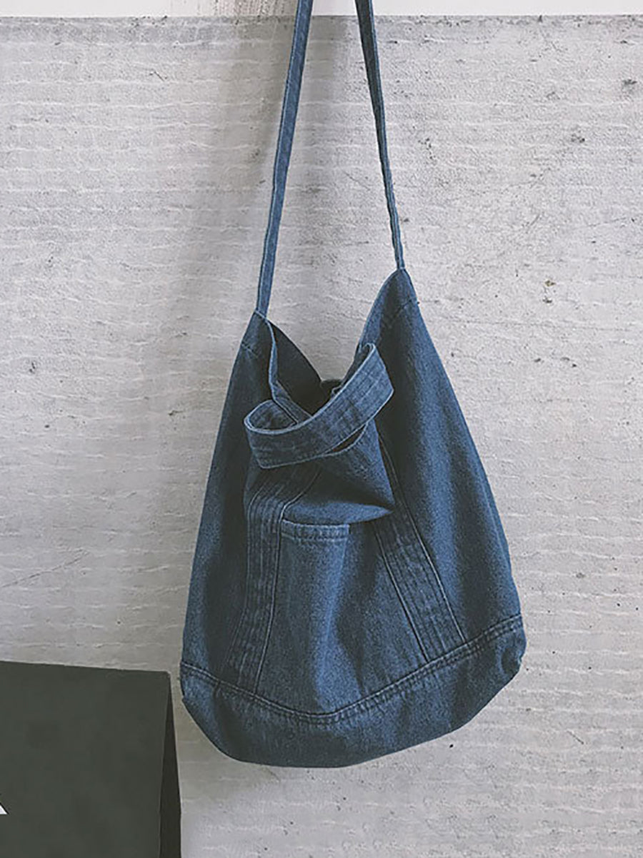 Vintage Solid Denim Spliced ​​Schultertasche Handtasche OP1038 