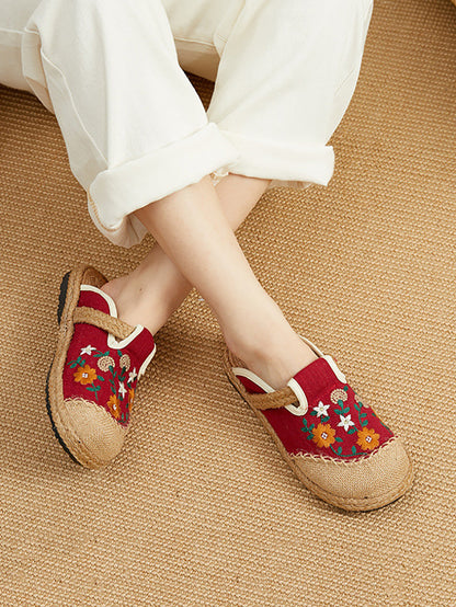 Women Summer Ethnic Flower Embroidery Slippers CC050