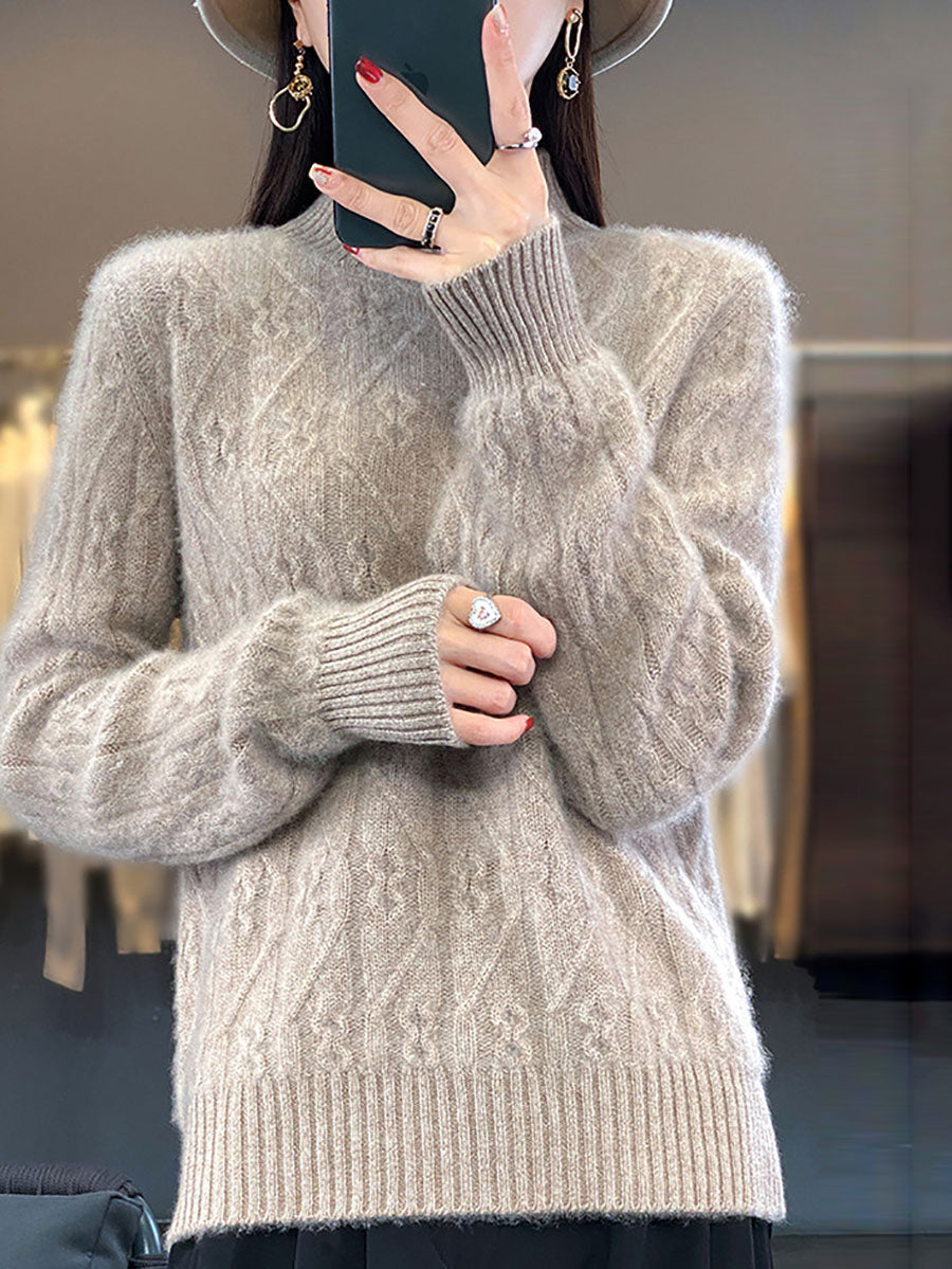 Women Autumn Half Turtleneck Wool Twist Knit Sweater AV1052