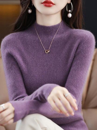 Women Autumn Casual Half-Turtleneck Wool Knit Sweater AK1041