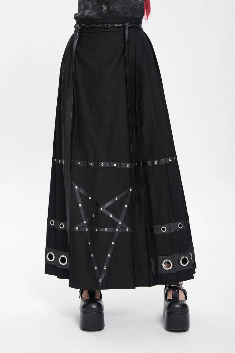 Women's Punk Skirt with Eyelets, Rivets and Pentacle Horse-Face Motif