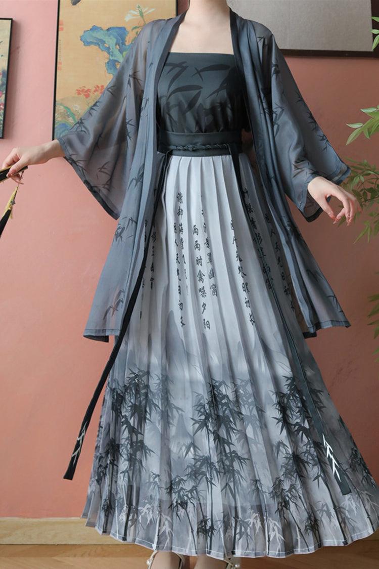 Classic Hanfu Gown Featuring Chinese Calligraphy Print in Two Colors - SilkRoad