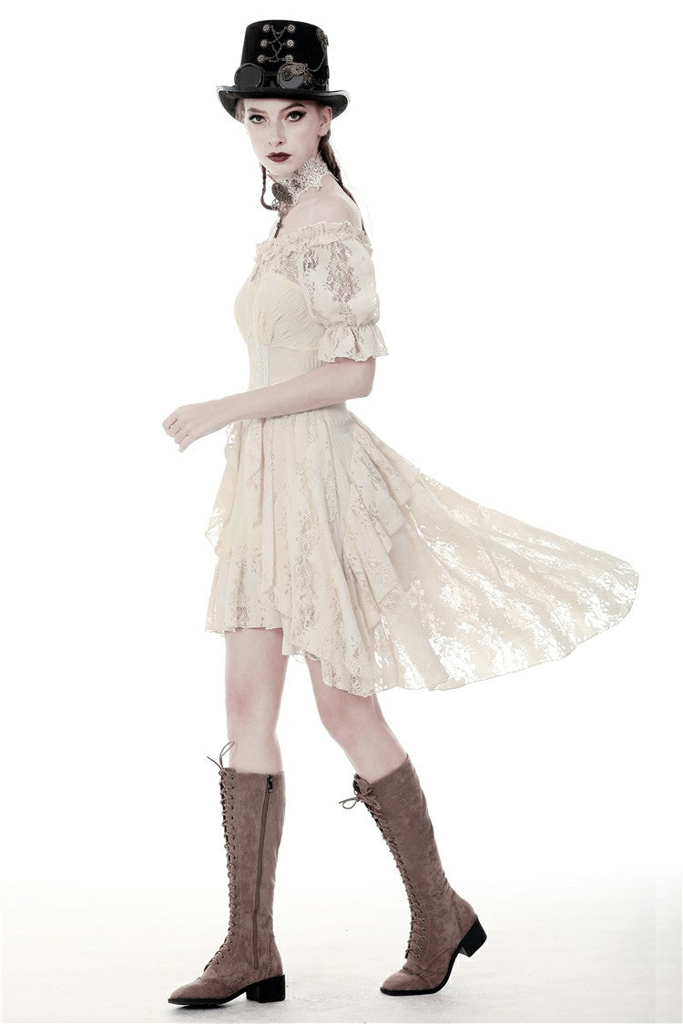 Steampunk Vintage Gorgeous Graduation Gown with Off-Shoulder Ruffles & Ruched Sleeves