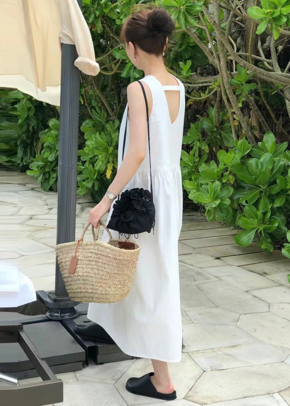 White Backless Dress Sleeveless Classy Holiday Cotton