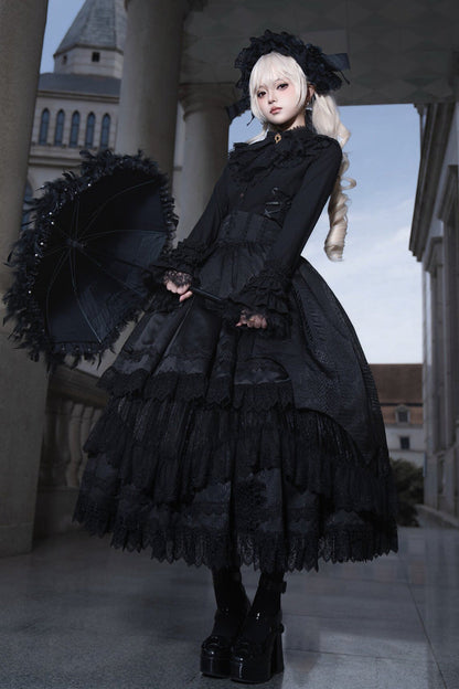 Ebony Layered Lace-Trimmed Open Front Gothic Petticoat Skirt - Immortality Taboo
