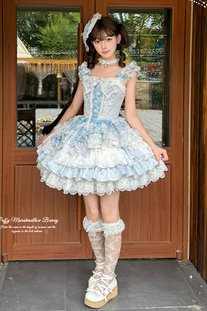 Honey Sweet Tart Jacquard Ruffle Square Collar Lolita JSK Dress