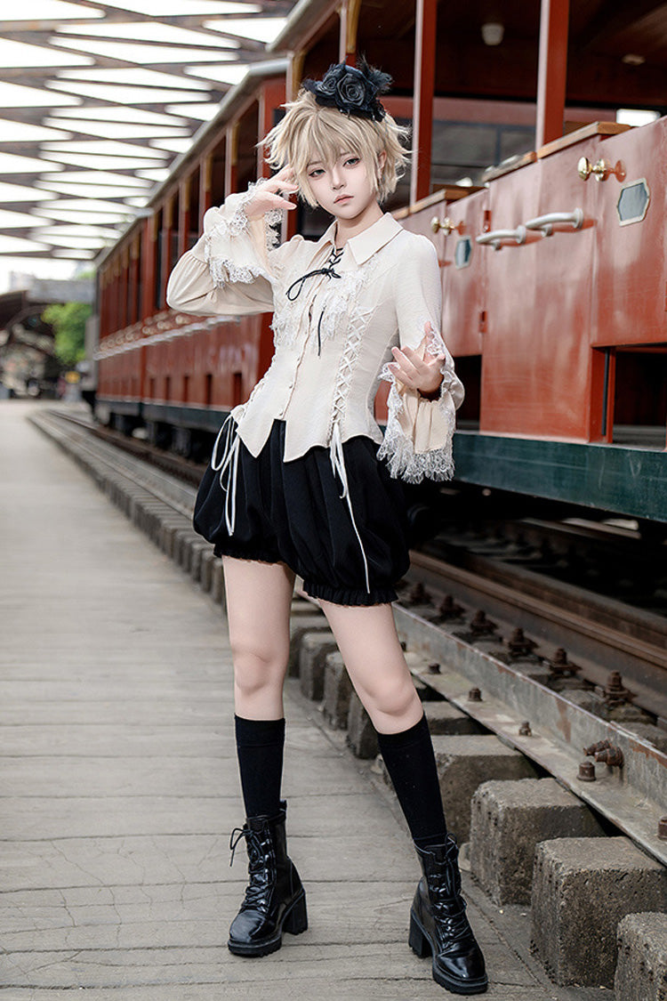 Ebony Long-Sleeve Pirate Style Gothic Shorts - Gold Hunter