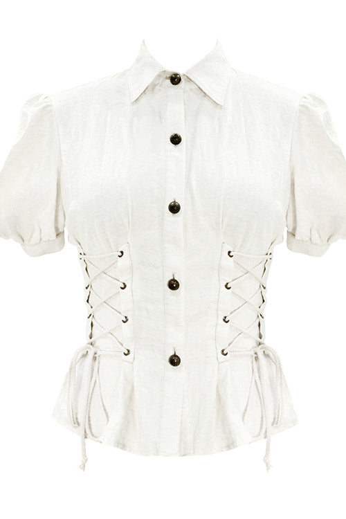 Ivory Cotton Short-Sleeve Slim Fit Punk Top