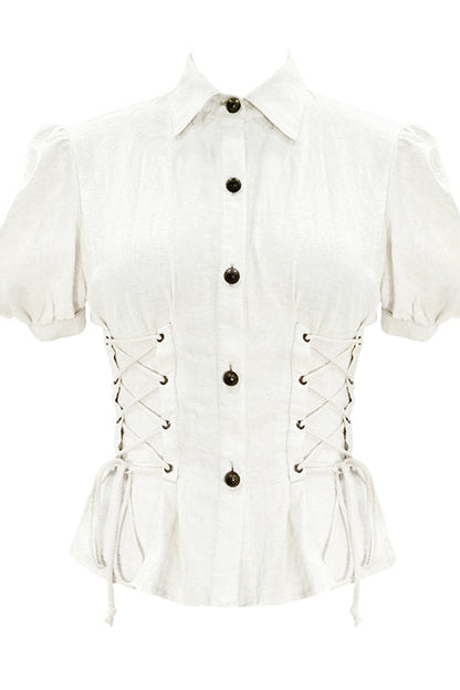 Ivory Cotton Short-Sleeve Slim Fit Punk Top