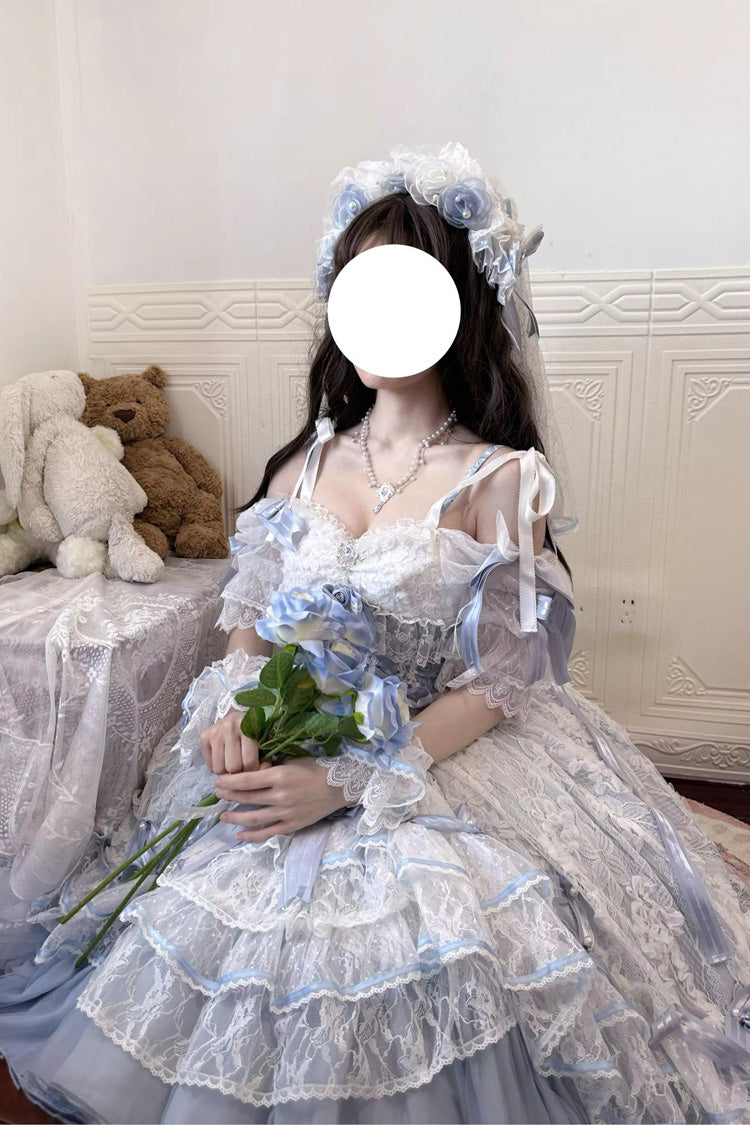 Azure Diane Rose Short Sleeve Multi-Layered Jacquard Ruffle Hanayome Cardigan Bow Lace Sweet Lolita Gown