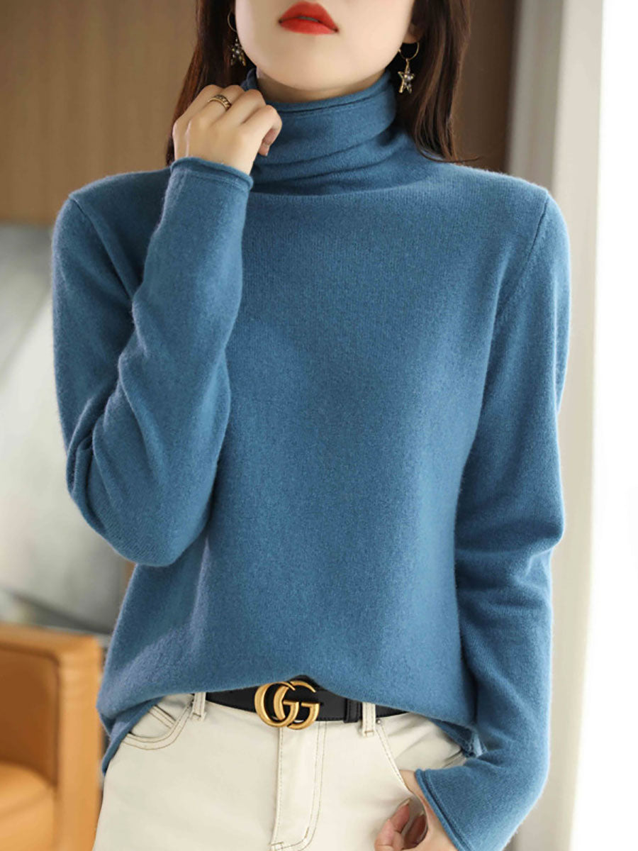 Women Autumn Turtleneck 100%Wool Solid Sweater BA1009